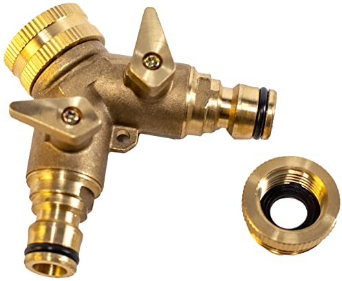 UPP - Distributore di acqua a 2 vie per rubinetto da 1/2 e 3/4 – Collegamento del tubo: attacco rapido | 2 irrigatori o tubi da giardino su un rubinetto | controllabili singolarmente