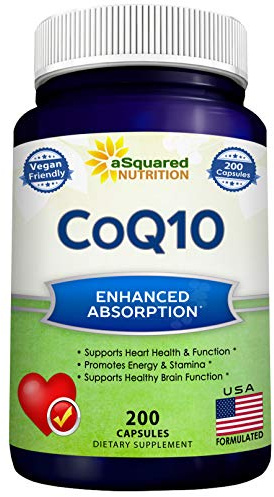 aSquared Nutrition CoQ10 (400mg Max Strength, 200 Capsules) - High Absorption Vegan Coenzyme Q10 Powder - Ubiquinone Supplement Pills, Extra Antioxidant CO Q-10 Enzyme Vitamin Tablets, Coq 10 400 mg