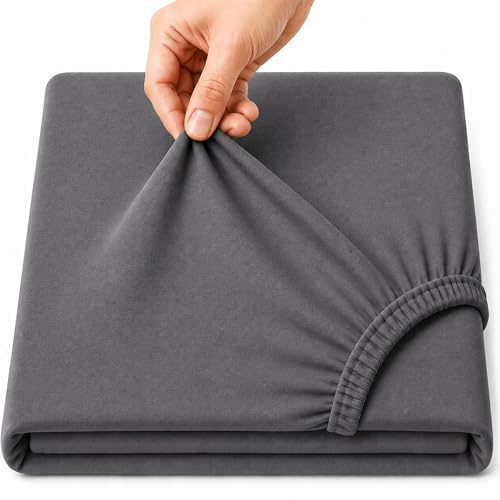 Family Bedding Deep Pocket Fitted Sheet, 100% Jersey Cotton, Grey, Super King