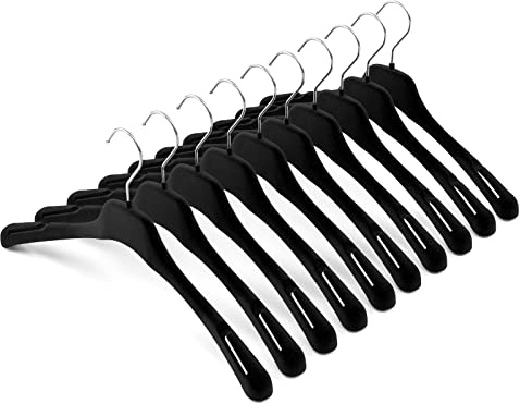 Mainetti Grucce in Velluto Antiscivolo, per Camicie, Giacche, Maglieria, Abiti Bretellati, Appendini Salvaspazio, Leggeri, Made in Italy, Set 10 Pezzi (Nero, 38 cm)