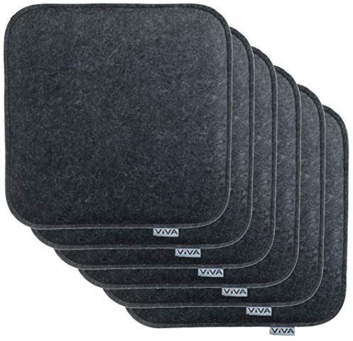 Brandsseller 6er Set Sitzkissen aus Filz 35x35x2 cm – Robuste Stuhlauflagen für innen und außen, eckiges Sitzpolster, strapazierfähiges Kissen für Stühle - Anthrazit