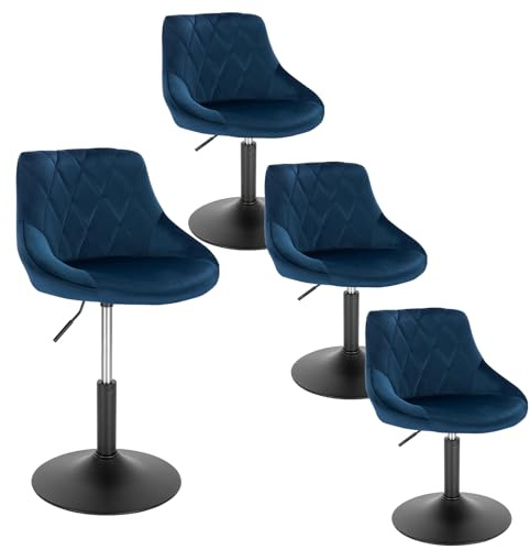 WOLTU 4X pall, pall, barstol, relaxstol, fåtölj med höj- och sänkbart ryggstöd, sammetssits, metallram, blå, BH242bl-4