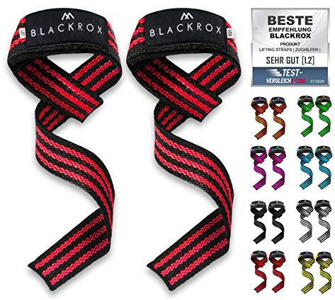 BLACKROX Zughilfen 2 Stück [Vergleichssieger 2024] Lifting Straps | Zugbänder mit reißfesten Klettverschluss | Perfekt für Kraftsport & Bodybuilding | Rot