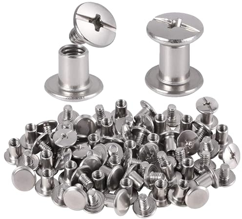 Aatpuss 80 Pièces Rivets Pour Cuir, Kits Vis Chicago, Rivets De Reliure En Acier Inoxydable, Rivet Couture, Pour Bricolage Cuir, Livre, Album Photo, Ceinture En Cuir, Rivets De Reliure à Tête Plate