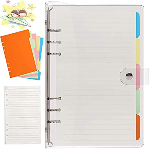 DTSC Classeur A5 à Anneaux, Papier de Recharges A5, A5 Feuille 6 Trous Recharges de A5 Papier, Avec 5 Séparateurs de Reliure Colorés, Adapté aux Étudiants, Aux Entreprises de Bureau, (E7230)