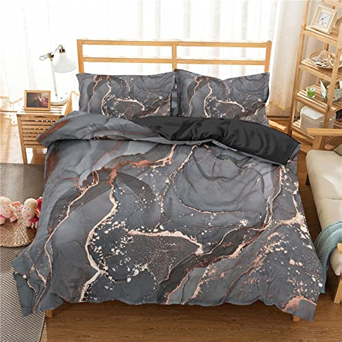 King Size Bedding Sets Grey Rose Gold Bedding Microfiber Duvet Cover Sets Anti Dust Mite，Allergic Breathable Duvet Set,1 Duvet Cover King Size with Zipper Closure+Pillow Cases 2 Pack 50x75cm
