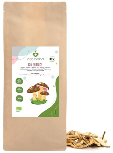 IDDA Herbal Shiitake Bio Champignons 200g, Champignon Shiitake Séchés Biologiques pour la Cuisine
