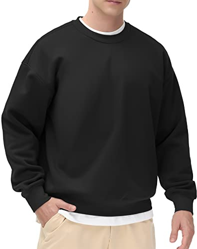 THE GYM PEOPLE Men's Fleece Crewneck Sweatshirt Thick Loose fit Soft Basic Pullover Sweatshirt(Black, XX-Large)