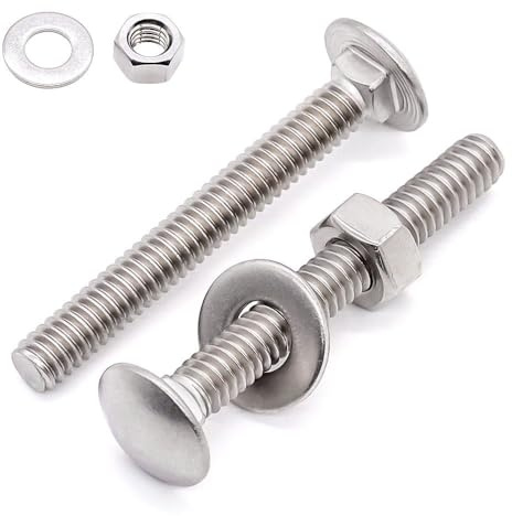 (8 Sets) M8-1.25 x 100mm Stainless Steel Carriage Bolts Screws Kits, Round Head Square Neck Screws, Hex Nuts & Flat Washers, 304 Stainless Steel 18/8, Full Thread