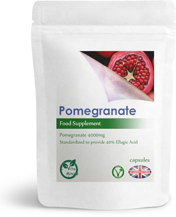 Pomegranate 4000mg Extract Capsules (Vegan) 40% Ellagic Acid, Anti-Ageing Properties (Pack of 60)