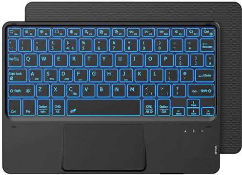 CACOE Wireless Keyboard with Touchpad, 10 Inch QWERTY, 7 Color Illuminated Backlit, Bluetooth for iPad/Samsung/Lenovo/Windows/iPad Pro/iPad mini, Black