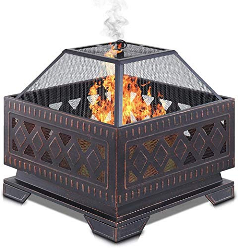 Brasero para fogatas con Inserto de Rejilla para Barbacoa con protección contra chispas de Malla y atizador de Fuego de Metal Resistente a la Intemperie y al óxido de 25 Cuadrados
