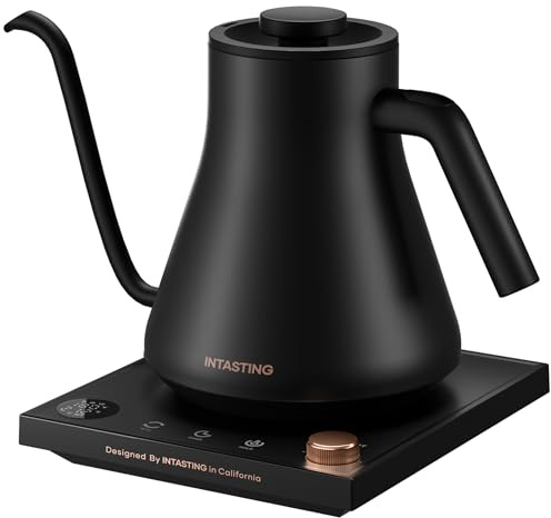 INTASTING Electric Kettles, Gooseneck Electric Kettle, ±1℉ Temperature Control, Stainless Steel Inner, Quick Heating, for Pour Over Coffee, Brew Tea, Boil Hot Water, 0.9L Black