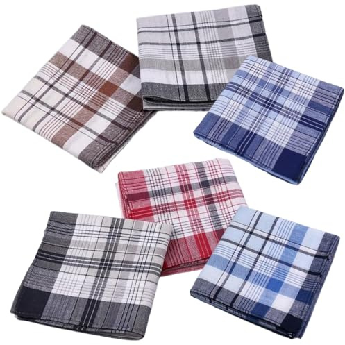 Lubentra 6Pcs Men's Handkerchiefs Cotton 40x40cm – Soft Classic Hankies for Daily Use, Reusable Pocket Squares, Machine Washable Handkerchief Set, Gentle on Skin