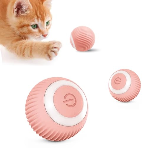 Gerbala Giocattolo Interattivo con Luci a LED, Gatti in Casa Intelligente Rotolante Automatica, 2 Modalità, Esercizio Rotante Automatico a 360 Gradi per gatto e cucciolo (Rosa)