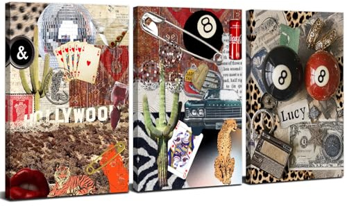 Set of 3 Trendy Leopard Wall Art Cheetah Pictures Wall Decor Aesthetic Room Decor Black Girl 8 Ball Poster Canvas Print Paintings Funky Lucky Posters Artwork Framed for Bedroom Home Decorations 12x16”