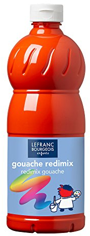 Lefranc Bourgeois 188026 flüssige Tempera Redimix Farbe, leuchtende Gouachefarbe auf Wasserbasis, hohe Deckkraft, hervorragenden Maleigenschaften, gebrauchsfertig, 1000ml Flasche - Zinnober
