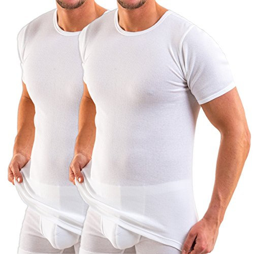 HERMKO 3848 Herren Bio Kurzarm Shirt Doppelripp 2er Pack, Größe:D 5 = EU M, Farbe:weiß