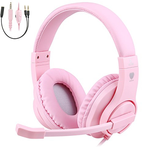 BlueFire Kids Headphones for Online School, Children, Teens, Boys, Girls, 3.5mm Stereo Over-Ear Gaming Headphone with Microphone and Volume Control for PS4, PS5, New Xbox One（Pink）