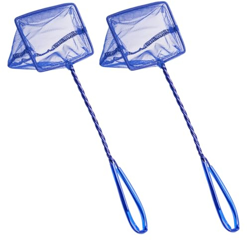SF Aquarium Fish Net Blue Quick Catch Mesh Landing Net Set with 22cm Plastic Handle-M-2Pack