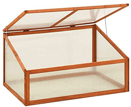 SASONS® Quality Mini Wooden Greenhouse Wooden Cold Frame Plant Grow House Transparent Polycarbonate Panels Baby Plant Flower Vegetable Germination and Protection, Use Indoor/Outdoor (100 x 65 x 40 cm)