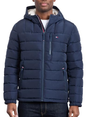 Tommy Hilfiger Chaqueta Acolchada Con Capucha Y Forro de Sherpa de Peso Medio Resistente Al Agua Abrigo Hombre