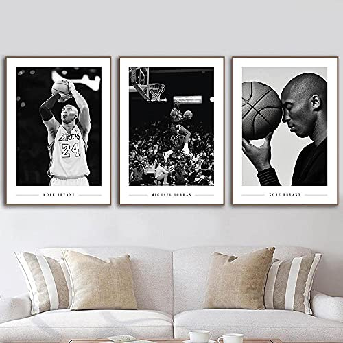 HNZKly Kobe Bryant Michael Jordan Wand Bilder BerüHmte Basketball Star Poster Schwarz Weiß Kunstdruckt Sport Leinwand GemäLde Sportler Bild Jungen Zimmer Dekor 40x55cmx3 Ohne Rahmen