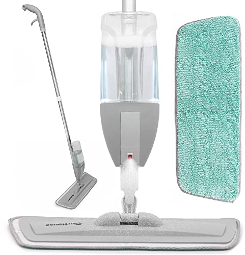 OurHouse Spray Mop, Hard Floor Microfibre Flat Mop for any Floors Tiles Laminate Wood & Vinyl, Powerful Cleaning, Integrated Refillable Spray Bottle for Dust & Grime, Ideal for Kitchen and Bathroom