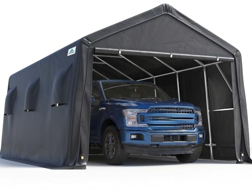 ADVANCE OUTDOOR 13x20 ft Carport 2 Roll up Doors & Vents Outdoor Portable Storage Shelter Garage Tent for Vehicle Boat Truck Anti-UV Snow Resistant Waterproof, Gray
