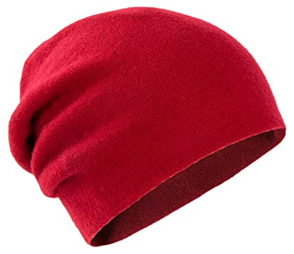 Villand 100% Kaschmir Mütze für Damen und Herren mit Geschenkbox, doppellagige Kaschmir Strickmütze, übergroße Winter Skimütze (Weinrot)