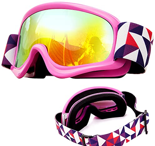 Tyuodna Kid Ski Goggles, 100% UV Protection Anti-fog Skiing Snowboard Goggles, Skiing Snowboarding Goggles of Dual Lens for 3-12 Years Boys and Girls, for Cycling Riding/Climbing/Skiing (Red)