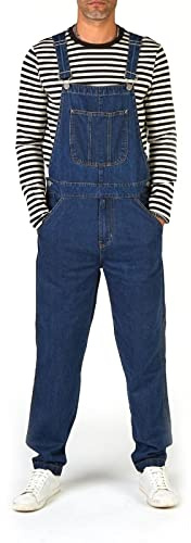 KNWER CLOTHING Men's Relaxed Fit Denim Dungarees Overalls – Jeans Bib and Brace Overall Dungarees - Adjustable Straps Multiple Pockets Pro Heavy Duty Workwear Overall Pants (Stone-42)