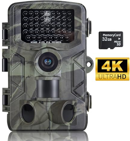 SUNTEKCAM Photopiège Infrarouge Invisible 50MP 4K, caméra de Chasse Nocturne, photopièges Mouvement activé avec Carte SD de 32 Go, Chasse et Observation de la Faune