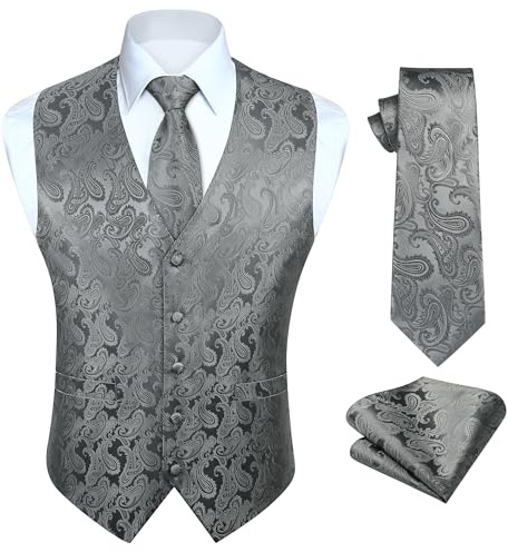 Hisdern herrväst paisley blommönstrad jacquard, slips, bröstnäsduk, näsduk och väst kostymset.
