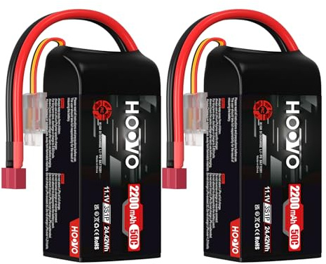 HOOVO 3S Lipo Battery 2200 mAh 11.1 V 50C SoftCase Short Battery Lipo Batteries with T Plug RC Batteries for 1:14 RC Car Truck Helicopter Airplane Rock Crawler Airplane Helicopter (2 Packs)