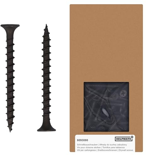 HELPMATE Vis placo à fixation rapide 3,9 × 45 mm Phosphatée PH2 400 pièces à filetage grossier Bois, Vis a placo pour cloisons sèches, Tête en trompette, Profilés en U