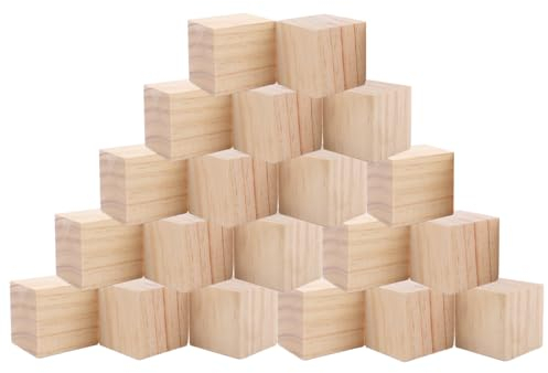 20 Stück Holzwürfel 50mm Natur Holzklötze 5 x 5 x 5cm Holzblöcke zum Basteln Quadratische Blanko Holzwürfel Unbehandelte Holz Würfel für DIY, Stempel, Mathematik, Bausteine, Spielsteine, Puzzle