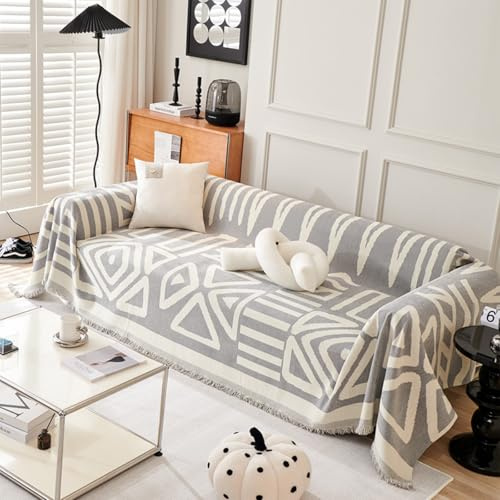 VanderHOME Bohemio Mantas para Sofa, Jarapas para Sofas, Funda de Sofá para Todas Las Estaciones, Colcha Multiusos para Sofas,Adecuada para Sofás, Camas, Viajes Al Aire Libre 180 * 130cm-Gris