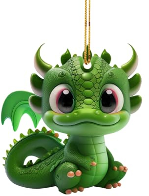 Grün Drachen Weihnachten Hängende Ornamente 2D Acryl Cartoon Niedlicher Drache Weihnachten Acryl Ornament Weihnachtsbaum Dekoration Anhänger Weihnachtsschmuck Auto Urlaub Ornament Auto (D, One Size)