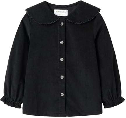 Mud Kingdom Camicia da ragazza in velluto a coste con colletto alla Peter Pan, abbottonatura per uniforme scolastica, polsino con volant, Nero , 5 anni
