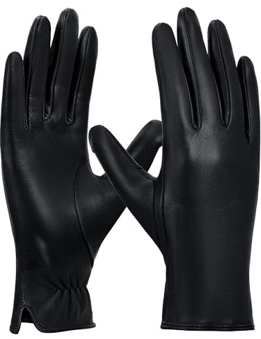 GSG SINCE 1998 Gants d’Hiver Femme en Cuir Véritable Sans Chrome - Agréable au toucher et Doublés Polaire Renouvelable Noir M