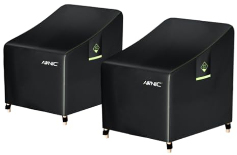 AWNIC 2 Confezioni Copri Poltrona da Giardino Impermeabili, Antivento, Antistrappo e Resistente ai Raggi UV per Terrazze Patii Copertura Sedie Esterno 420D Poliestere 89x97x60/74cm