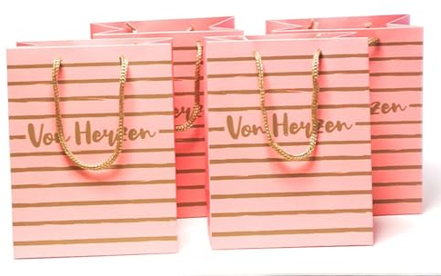 4 Stück Premium Geschenktaschen Rosa - Braun á 23x18x10 cm Geschenktüte Papiertüte - Von Herzen -