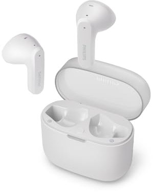 Philips TAT2139WT Auriculares pequeños True Wireless con Bluetooth, Gran Valor con un Sonido Natural, Graves dinámicos, Estuche de Carga tamaño Bolsillo, Llamadas nítidas - Blanco