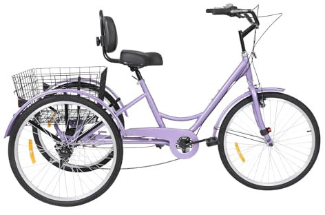 fennnds Dreirad für Erwachsene丨24 Zoll Räder丨7-Gang-Schaltung丨Einkaufskorb丨Sitz mit Rückenlehne丨3 Räder Fahrrad für Outdoor-Aktivitäten Sports oder Shopping丨Lila
