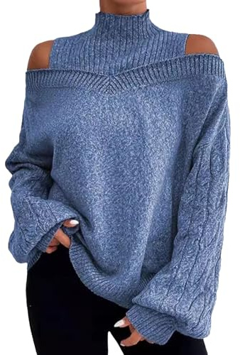 Maglione largo con spalle scoperte da donna, maglione termico in pile a collo alto, da donna, comodo maglione a maglia fine da donna, maglioni invernali da donna, maglioni invernali spessi del Regno