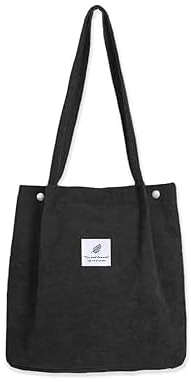 HhBdy Corduroy Tote Bag for Women Big Capacity Simple Style Canvas Tote Shoulder Bags Snap Design Tote Reinforced Straps Tote Bag for Work School Daily Various Scenarios Use(Black)