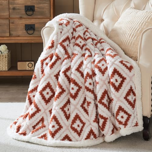 Wajade Sherpa Throw Fleece Blanket Fluffy Throw Double Fuzzy Flannel Cosy Warm Blanket for Bed Sofa Couch Car Home Brown 127 * 153