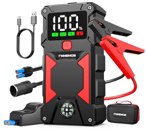 FNNEMGE Booster Batterie Voiture, 6000A Jump Starter, 12V Démarrage de Voiture (Jusqu’à Toutes Les Essence et 10,0L Diesel), avec Port de Charge USB, Lampe à LED, HD Écran Large, Adaptateur EC-5.