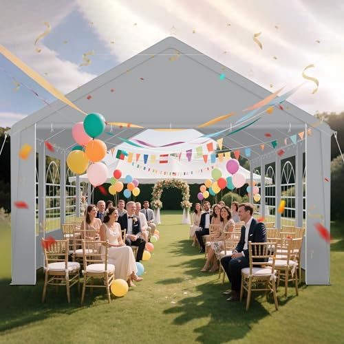 UISEBRT Carpa para fiestas resistente de 4 x 8 m con techo de polietileno de 170 g/m² y paneles laterales con ventana de 130 g/m², resistente a la intemperie, 4 x 8 cm, para fiestas de jardín, bodas
